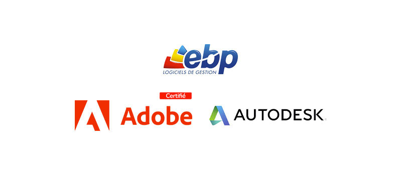 Logos des partenaires logiciels : EBP, Adobe, Autodesk