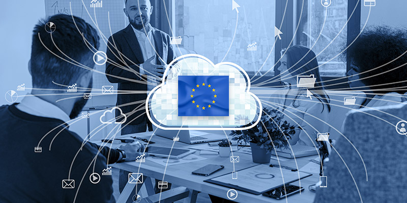 Migrer vers un cloud européen : plus qu’un choix technique, un atout pour vos données et votre image ! Un nuage avec le drapeau européen